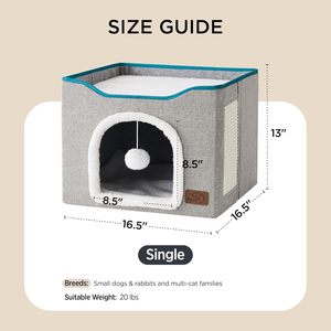 Lits pour chats d'intérieur - Grande tanière pour chat avec boule en peluche suspendue et griffoir, abri pliable pour chat - Product Image 3