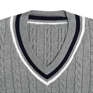 Pull en cachemire et laine à col en V respirant, tricoté torsadé, avec logo personnalisé sur le devant, style universitaire, pour homme, idéal automne-hiver - Product Image 3