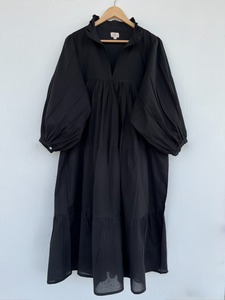 Robe longue noire en coton pour femme, style vintage, col à volants, manches longues, coupe évasée, décontractée, ample, style bohème, lavable - Product Image 2