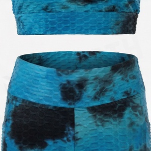 Women's Seamless Tie Dye Yoga Set High Waist Racerback Sports Bra and <b>Leggings</b> 2 Piece <b>Activewear</b> - Product Image 5