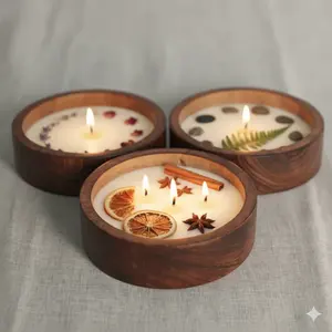 ภาชนะใส่เทียนไม้ทรงกลม เส้นผ่านศูนย์กลาง 12.5 ซม. สูง 2.5 ซม. เหมาะสำหรับเทเทียนหอม ชุด 4 ชิ้น - Product Image 4