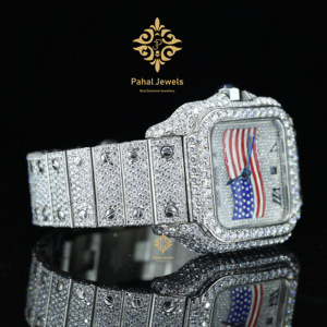 นาฬิกาข้อมือผู้ชาย Pahal Jewels ประดับเพชร หน้าปัดคริสตัลแซฟไฟร์ทรงสี่เหลี่ยม ลายธงชาติอเมริกา ระบบกลไก ตัวเรือนสแตนเลสสตีล - Product Image 4