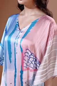 New2026 Women's V Neck Silk <b>Kaftan</b> Dress With Random Print Bohemia Style Loose Fit Maxi Length <b>Summer</b> Daily Wear India Ethnic - Product Image 5