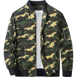 Blouson bomber camouflage pour homme, fermeture éclair, vêtement d'extérieur décontracté, coupe classique, col rabattu, matière polyester, pour l'automne - Product Image 1