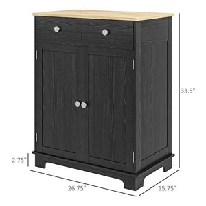 Credenza Nera con Piano in Legno Massello e Ripiano Regolabile, 2 Cassetti per Cucina, Angolo Caffè, Soggiorno - Product Image 3