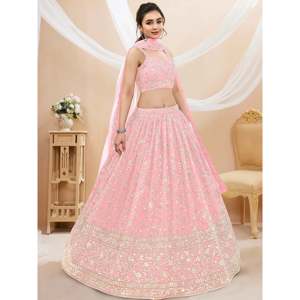 Conjunto de Lehenga Choli para Dama de Honor Talla Grande en Georgette con Lentejuelas Rosa Deslumbrante - Product Image 5