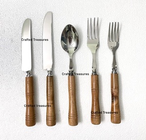 Ensemble de couverts en acier inoxydable de qualité supérieure avec manche en bois d'acacia, design traditionnel, durable, pour mariage - Product Image 3