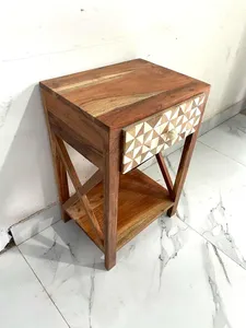 Mesa Auxiliar de Alta Calidad con Incrustaciones de Hueso, Hecha a Mano, con Cajón de Almacenamiento, Disponible al Mejor Precio - Product Image 3