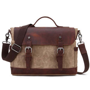 Handmade Canvas Leather Briefcase Vintage Crazy Horse Laptop Briefcase Rugged Multi Pocket Messenger for Men Wholesale Low MOQ - Product Image 1
