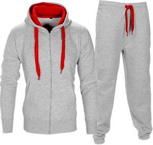 Conjunto de chándal de invierno para hombre de manga larga, lavado ácido, liso, transpirable, con sudadera con capucha de forro polar en contraste y pantalón jogger con cordón, cierre frontal con cremallera, talla grande - Product Image 3