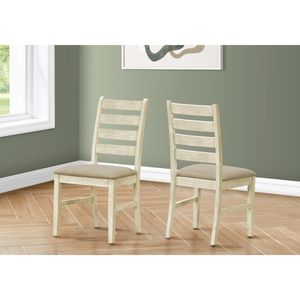 Set di 2 Sedie da Pranzo in Stile Transizionale, Altezza 38 Pollici, Effetto Lino Bianco Antico e Beige, Imbottite, per Sala da Pranzo e Cucina - Product Image 1