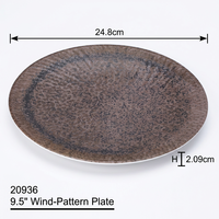 Assiette de service grande taille en mélamine premium 9,5 pouces, motif vent mat, pour steak, sashimi, plat principal, bistro, restaurant, logo personnalisé