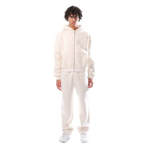 Conjunto de Chaqueta con Cierre y Pantalones Deportivos Estampados para Hombre, Diseño Elegante, Talla Grande, Color Beige Sólido, Estilo Informal para el Día a Día - Product Image 4