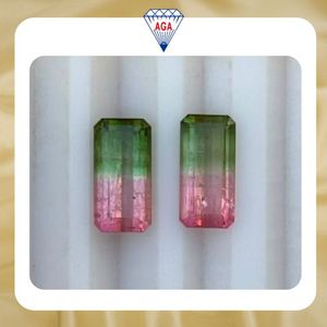 Pareja de Turmalina Sandía Natural de Calidad Fina, Corte Octogonal, 4.46 Ct, Tricolor, Piedras Preciosas Sueltas, Afganistán, Grado AAA, para Pendientes - Product Image 2