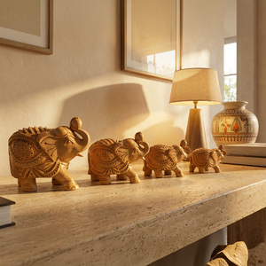 Premium Handmade Sheesham Wood <b>Elephant</b> Family Statue Set Wooden Animal Figurines for Home <b>Decoration</b> Office Desk Display - Product Image 4