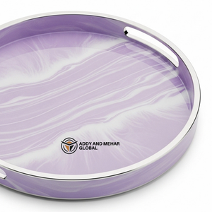 Bandeja de Resina de Mármol Morado de Lujo con Borde Dorado |   Elegante Bandeja Ovalada para Servir - Product Image 4