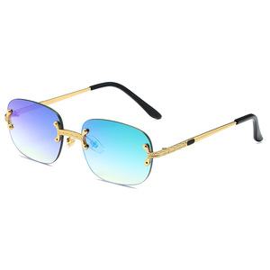 Lunettes de soleil rectangulaires vintage haut de gamme 2022 en métal dégradé, sans monture, pour hommes et femmes - Product Image 5