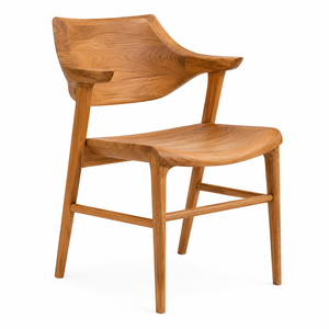 Chaise de salle à manger en teck massif sculpté de style nordique avec dossier large à facettes, design contemporain, pour la maison, le bureau, l'appartement, l'extérieur - Product Image 1