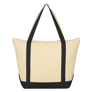 Sac fourre-tout en toile de coton crème avec base jaune, robuste, à soufflet, personnalisable avec logo, vente en gros, promotionnel, pour courses, plage et shopping - Product Image 4