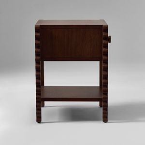 <b>Teak</b> Wood Nightstand Scalloped Edge Legs 1 Drawer <b>Bedside</b> <b>Table</b> with Large Wood Knob - Product Image 3