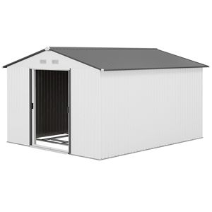 Casetta Attrezzi in Metallo da Esterno 11x9FT con Porte Scorrevoli e Prese d'Aria, Facile da Montare, Stile Moderno, Piccolo Ripostiglio per Patio/Giardino, Telaio in Lega - Product Image 1