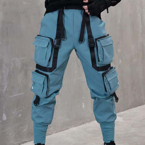 Pantalon cargo techwear pour homme, pantalon tactique multi-poches, streetwear hip hop, joggers, bretelles à rubans, pantalon harem cyberpunk urbain - Product Image 3
