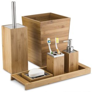 4 Piece Bamboo Bathroom Accessories Set Square <b>Soap</b> <b>Dispenser</b> <b>Toothbrush</b> <b>Holder</b> <b>Soap</b> Dish Tray Eco Friendly - Product Image 6