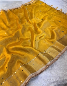 KV Traditional Silk Banarasi Tissue Saree (Yellow)-Party Wear Wrinkle-Free - Product Image 1