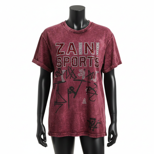 T-shirt femme délavé à l'acide en coton jersey premium GSM, toucher doux, impression strass thermocollée, logo personnalisé - Product Image 6