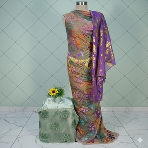 Vestido Clásico y Elegante de Tela de Seda y Terciopelo con Diseño Floral Jacquard, Estilo Somalí Maqbal Dirac, para Mujeres y Niñas, Ideal para Bodas y Fiestas - Product Image 4