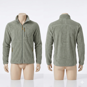 เสื้อแจ็คเก็ตทำงานผ้าฟลีซเนื้อนุ่มพรีเมียม 340 GSM สีเขียวมะกอกอ่อน แต่งแผงตัดต่อ พร้อมป้ายปักแบบกำหนดเอง เหมาะสำหรับเดินป่าและตั้งแคมป์ - Product Image 1