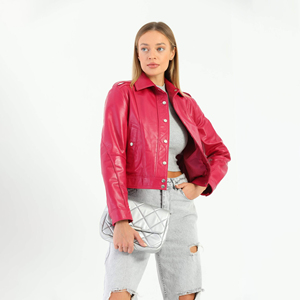 Veste en cuir PU pour femme, style moto, manches longues, col rabattu, couleur unie, longueur courte, style automne - Product Image 5