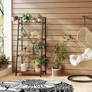 Étagère à 4 niveaux en bois d'acacia massif avec structure en métal noir pour salon, bureau, rangement et présentation à domicile - Product Image 5