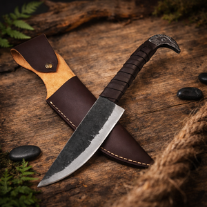 Couteau Viking forgé à la main, fourreau en cuir, acier au carbone, bricolage, industriel, survie en plein air, camping, chasse, OEM - Product Image 3