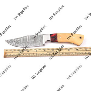 Couteau à lame fixe professionnel forgé à la main en acier Damas, manche en os de chameau et résine, pointe tombante, pour camping et chasse en extérieur - Product Image 4
