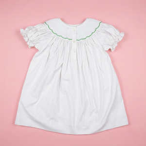 Ropa infantil personalizada con bordado a mano para niñas, vestido casual blanco de manga corta con lazo, cuello Peter Pan, estilo línea A, atuendo de Pascua. - Product Image 2