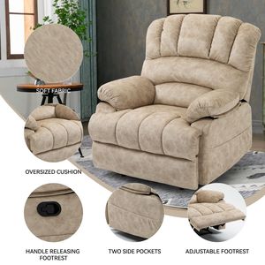 Poltrona Reclinabile Manuale Grande Beige per Soggiorno, Comoda in Tessuto - Product Image 4