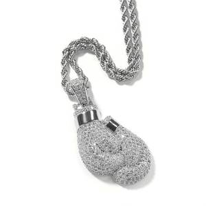 Gold Plated 925 Silver <b>Boxing</b> <b>Glove</b> Pendant <b>Necklace</b> Iced Out Moissanite Rope Chain Hip Hop Daily Life Jewelry 24 Inches - Product Image 3