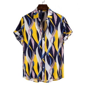 Chemise décontractée à manches courtes pour homme, col boutonné, motif floral, style hawaïen, respirante, 140g, tricot polyester/coton, ODM - Product Image 3