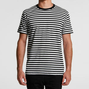 Custom 200 GSM Jersey black and white <b>Stripe</b> Knit <b>T</b> <b>Shirt</b> <b>Men</b> Plus Size Crew Neck Breathable Streetwear Apparel OEM Manufacturer - Product Image 4