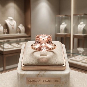Bague de Fiançailles Solitaire Certifiée en Or 14 carats avec Morganite Pêche Naturelle Taille Coussin, Faite à la Main, Cadeau Tendance pour Mariage Chrétien - Product Image 5