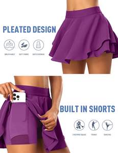 Faldas deportivas de yoga sin costuras de dos piezas con MOQ bajo, pantalones cortos de cintura alta para mujer, falda deportiva de tenis para correr para niñas - Product Image 3