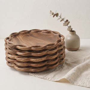<b>Vintage</b> Hand Carved Wooden Serving <b>Plate</b> Round Fruit Tray With Ornate Handles Eco Friendly Durable Design - Product Image 6