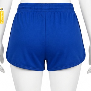 SAMAVIA Industry / Short de sport pour femme personnalisable, motif écossais bleu, taille mi-haute, coupe ajustée, en polyester tricoté, imperméable - Product Image 2