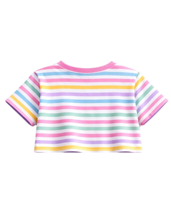 ชุดเซ็ตเสื้อครอปและกางเกงขาสั้นลายรุ้งสำหรับผู้หญิง สไตล์ลำลองสำหรับฤดูร้อน ชุดสองชิ้น เอวยางยืด ชุดลำลองใส่สบายๆ สตรีทแวร์ รับผลิตแบบ OEM - Product Image 5