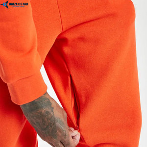 Men's Orange Hooded Tracksuit Full Sleeve Casual Sweatshirt Pants Set Solid Color Breathable Cotton Autumn Wear - Product Image 5