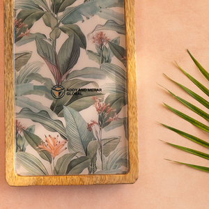 Bandeja de Almacenamiento de Lujo de Madera de Mango y Resina Epoxi con Estampado Botánico Tropical, Plato Decorativo para Mesa de Centro y Regalo de Decoración del Hogar - Product Image 3