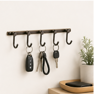 Perchero de pared de hierro forjado a mano, estilo rústico de granja, resistente, con 5 ganchos metálicos para abrigos, llaves y toallas. - Product Image 2