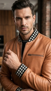 Premium Genuine Leather Winter Casual Jackets for <b>Men</b> Stand Collar Waterproof Zipper Dyed Washed Front Soft Comfortable Durable - Product Image 5