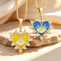 Collier Pendentif Cœur Émaillé QIKU Œil Turc Plaqué Or Bordure CZ Protection Spirituelle Charme Bohème Bijoux Prêt à Expédier